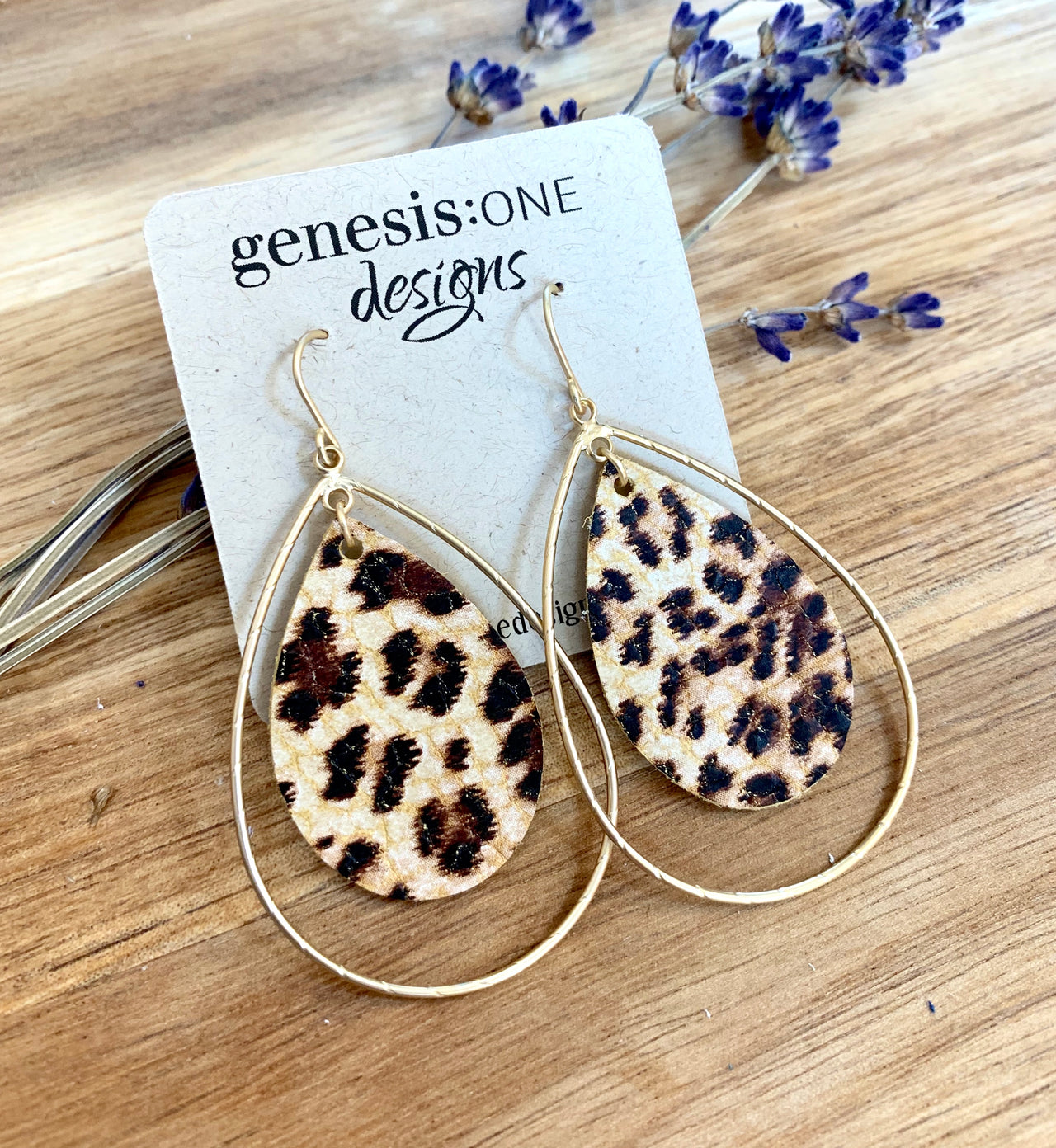 Deux Joli Teardrop Leather Earrings - Leopard