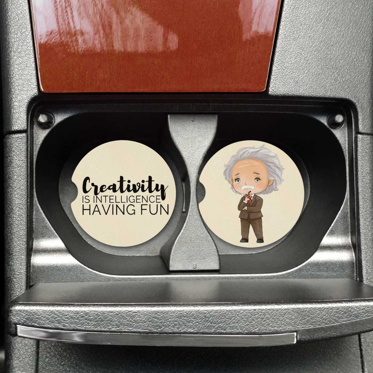 Einstein Quote Car Coasters - Set of 2