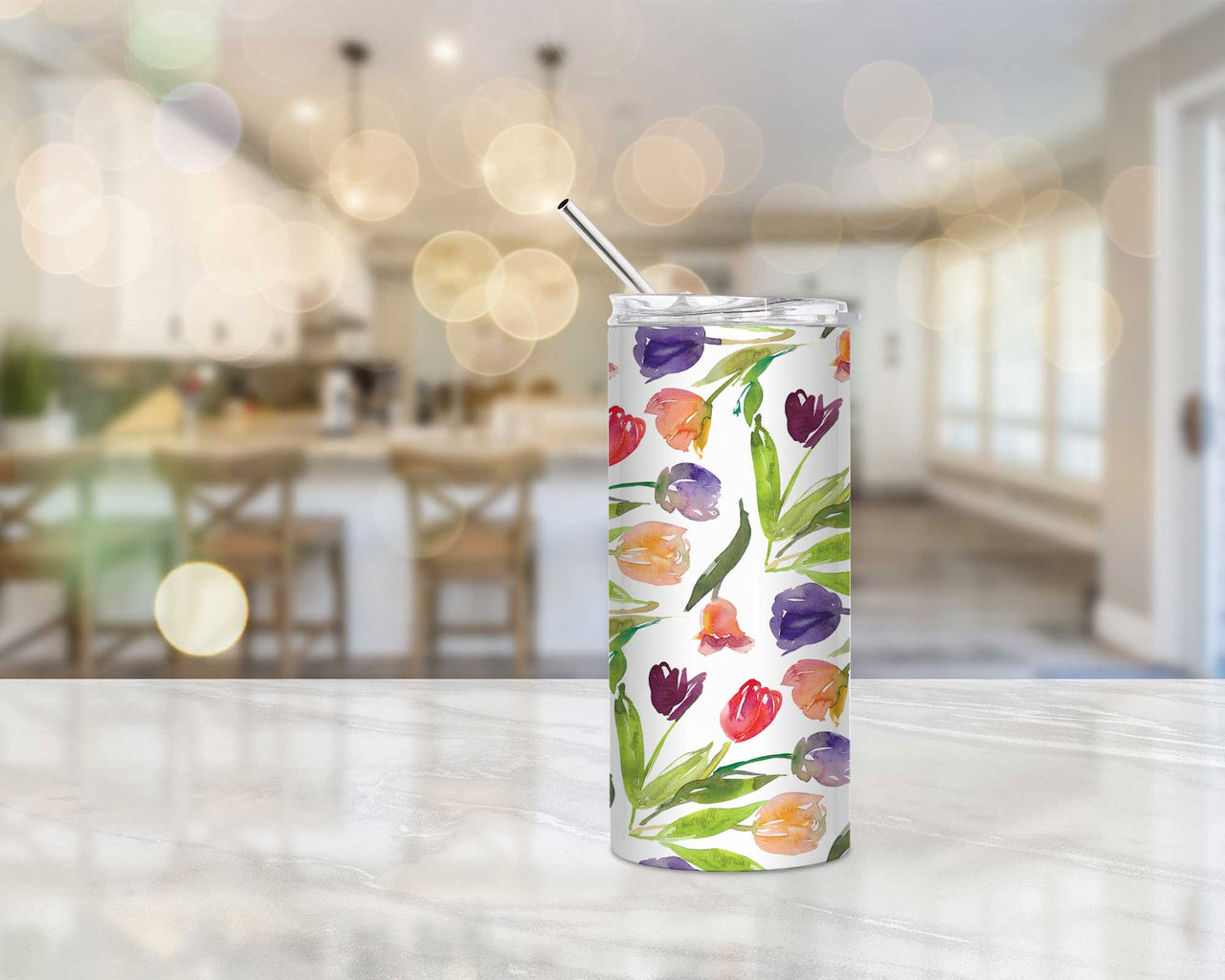 Watercolor Tulips 16oz Stainless Steel Tumbler